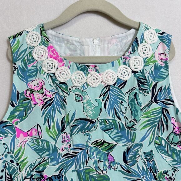 Lilly Pulitzer Barking Up The Palm Tree Seasalt Blue Classic Shift Dress Girl 10 - Picture 4 of 11